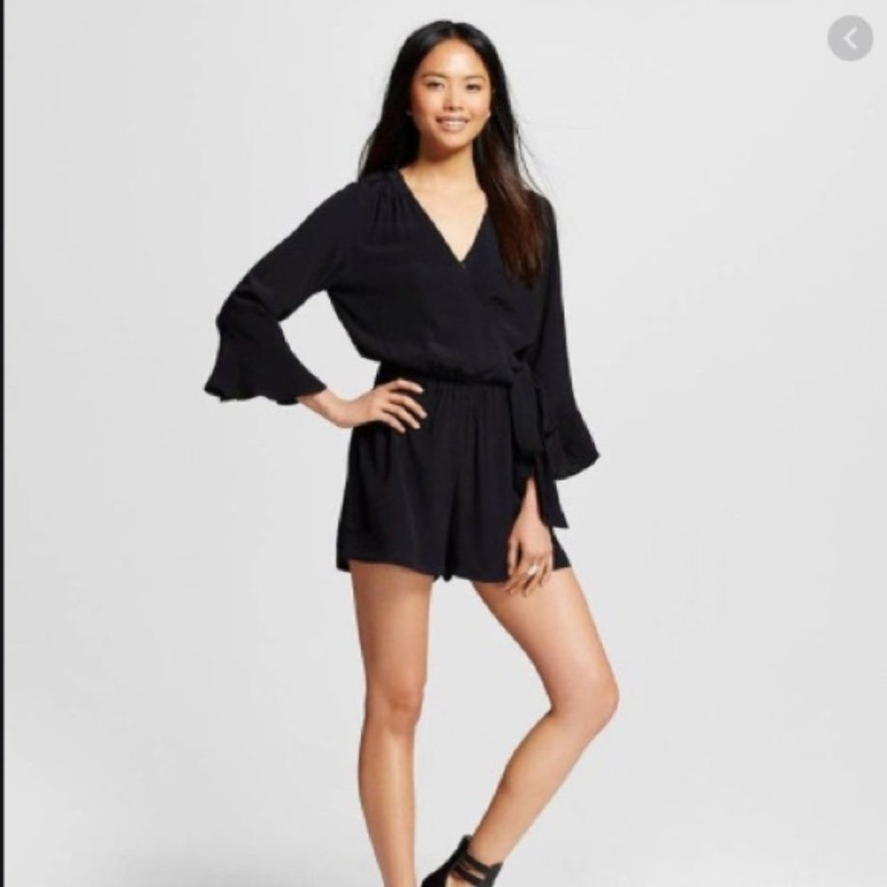Who What Wear Black Long Sleeve Romper Extra Small